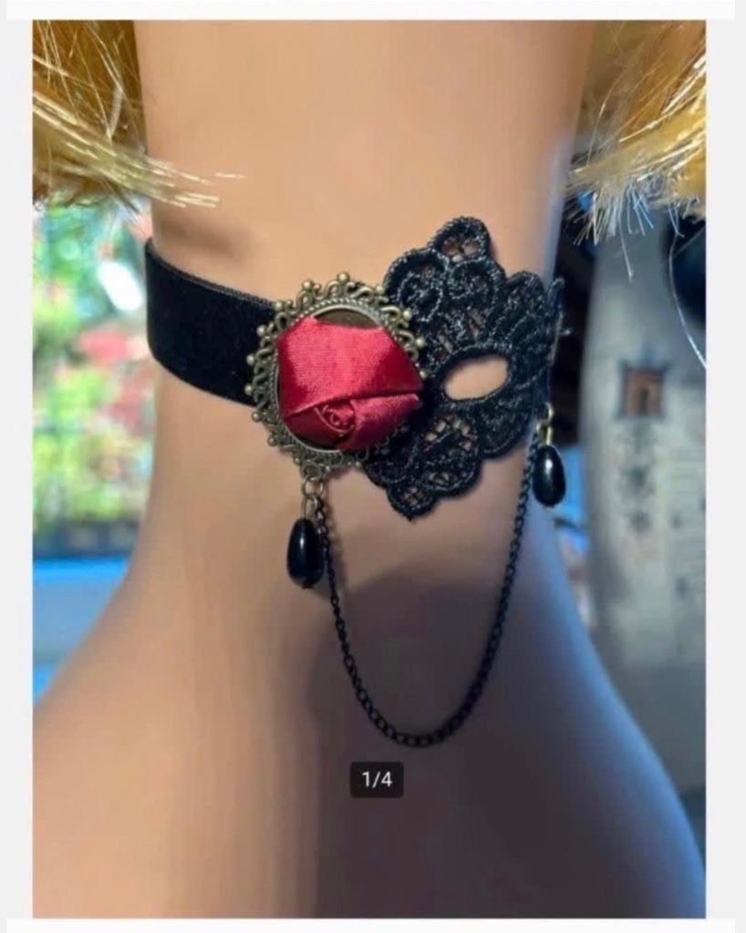 Victoriaanse Ketting - Elegant & Tijdloos zwart met roos, Overige materialen, Zwart, Nieuw, Ophalen of Verzenden