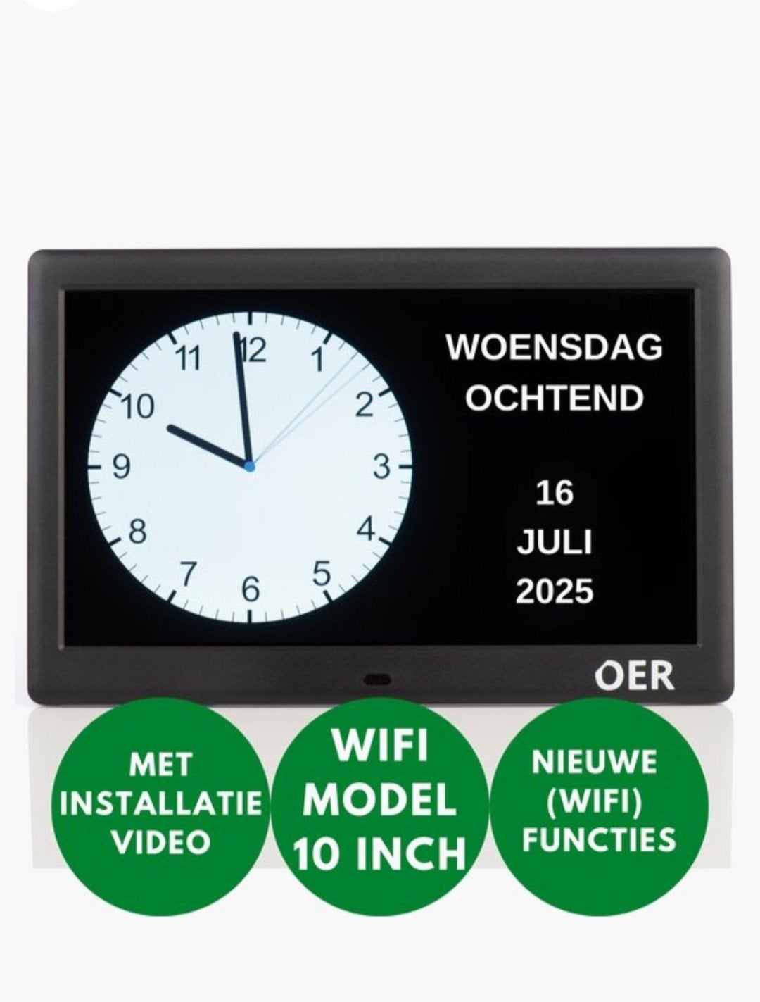 OER Dementieklok met WiFi - Groot Scherm & Dubbele Weergave, Wandklok, Nieuw, Analoog en Digitaal, Overige merken