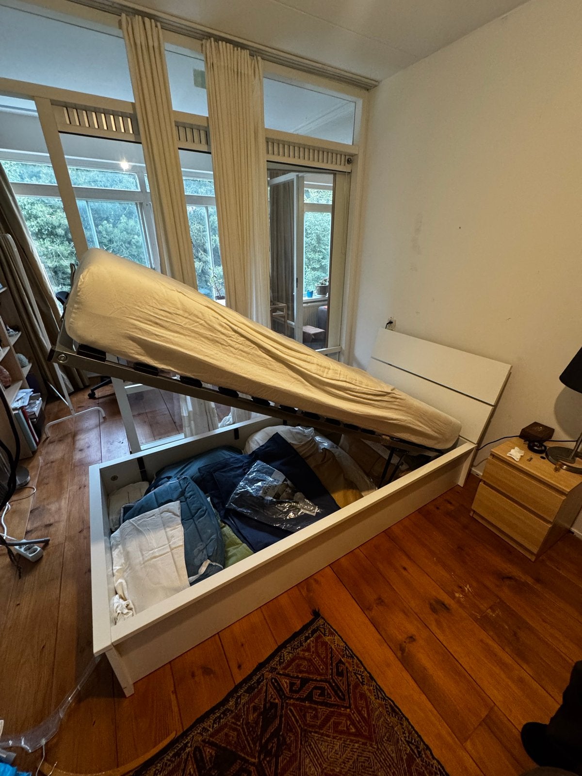 IKEA Opklapbed 90x200 met opbergruimte, Ophalen, 90 cm, Eenpersoons, Wit