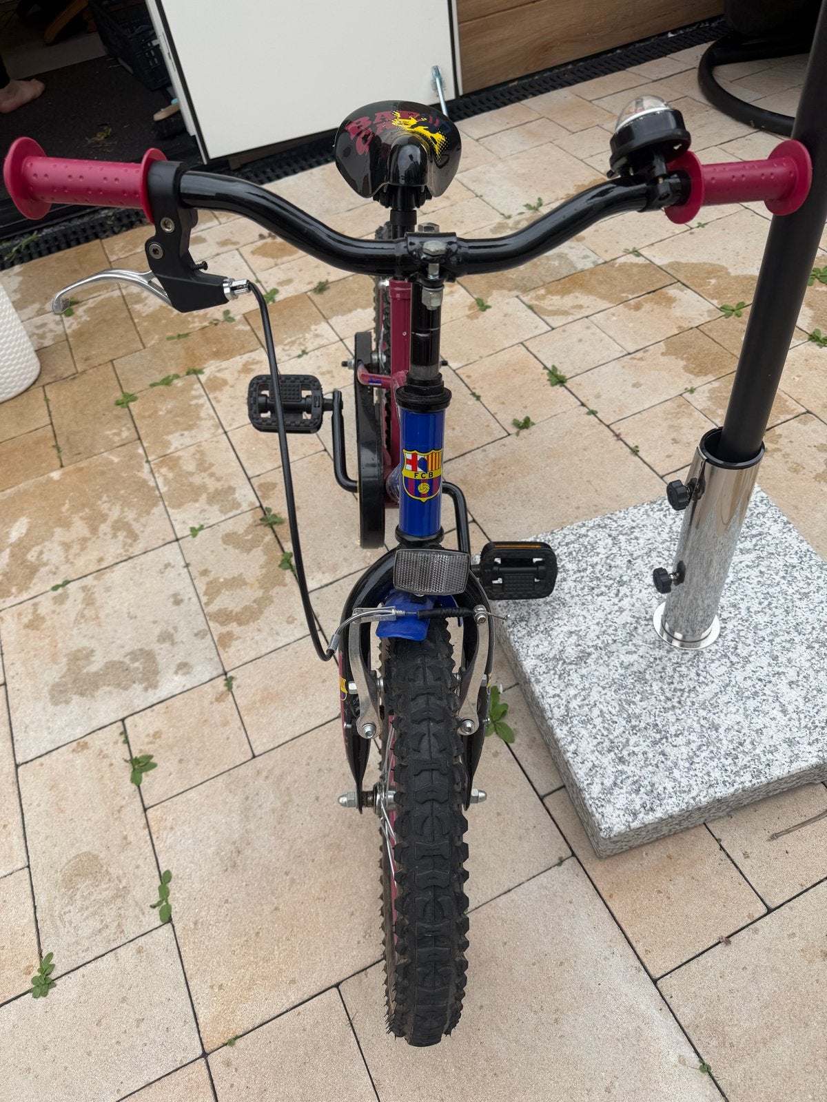 Kinderfiets FC Barcelona 16 inch met zijwieltjes, Fietsen en Brommers, Zijwieltjes, Velgrem, Ophalen of Verzenden, 16 tot 20 inch