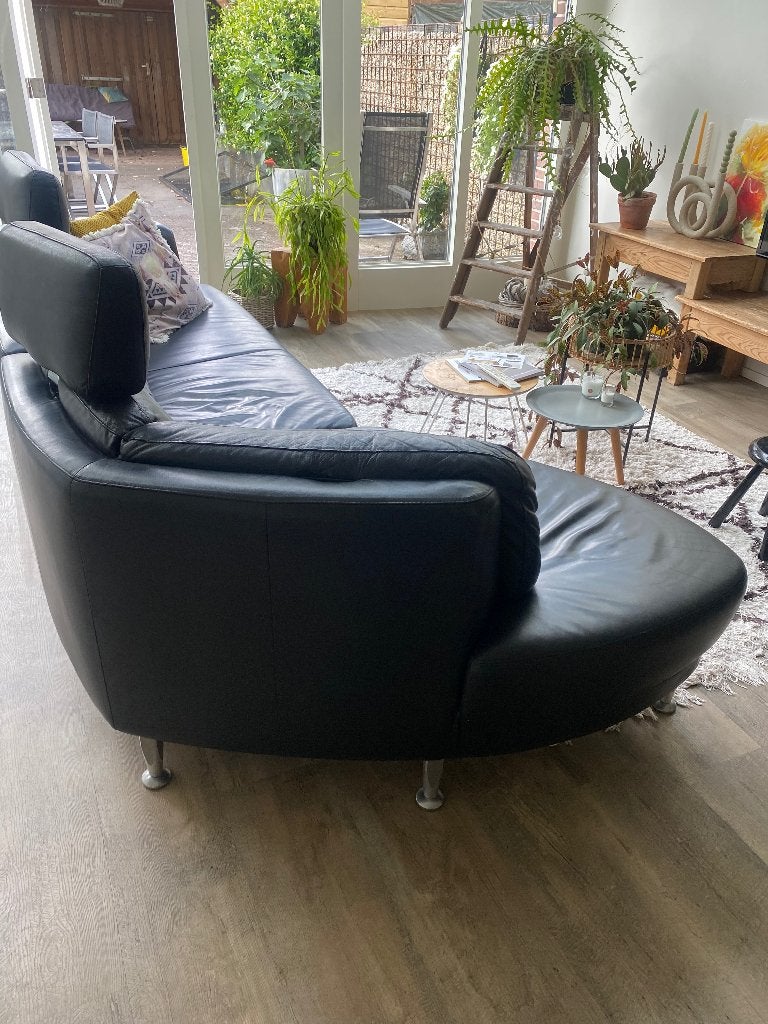 Zwart leren Montel bank, Ophalen, 250 tot 300 cm, Gebruikt, Hoekbank