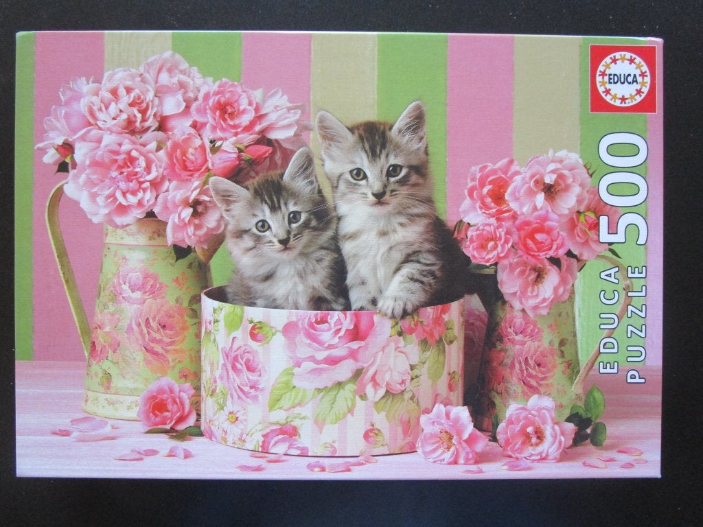 Educa puzzel - Kittens with Roses - 500 st., Ophalen of Verzenden, 500 t/m 1500 stukjes, Zo goed als nieuw, Legpuzzel