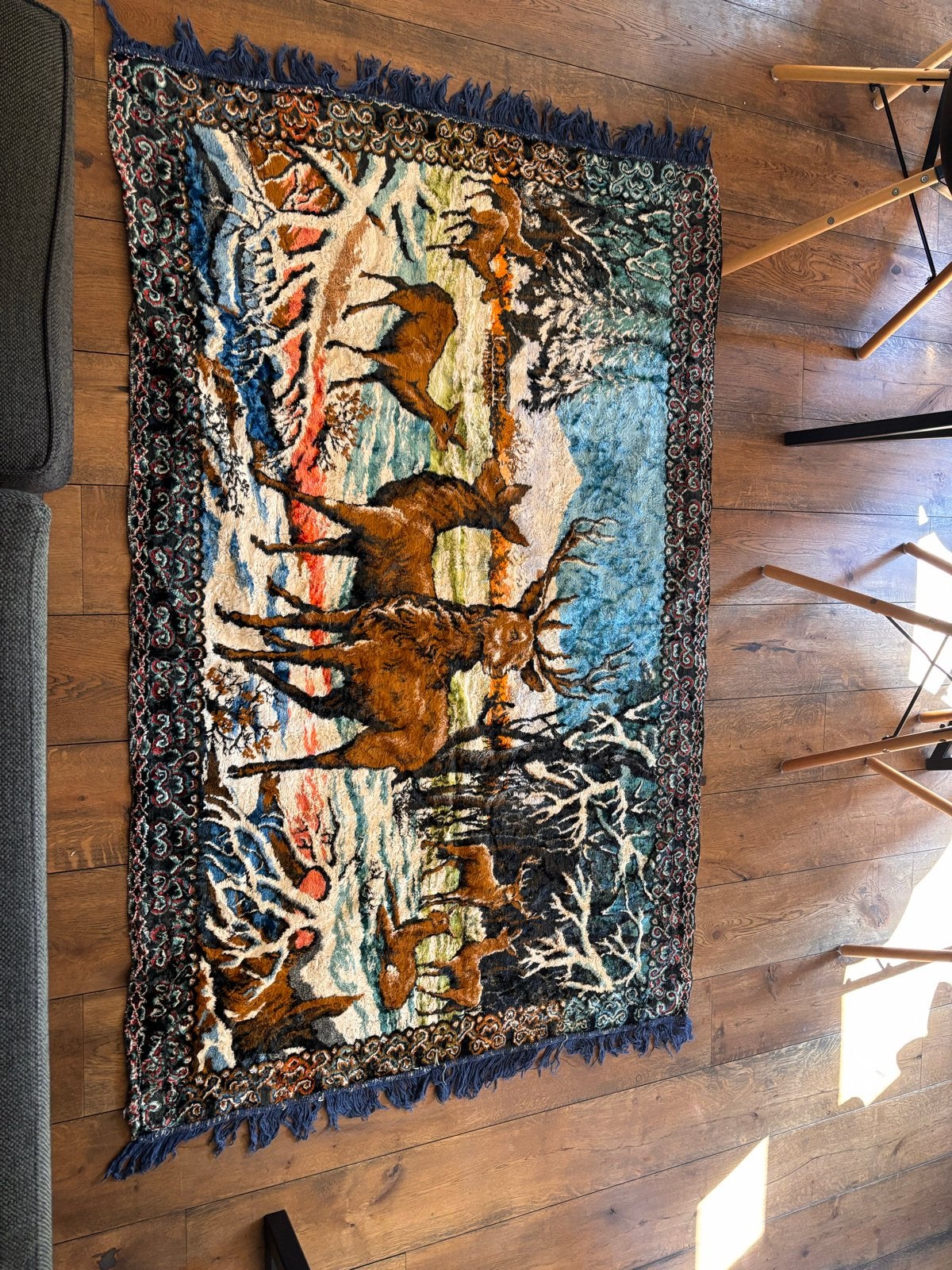 Retro Wandkleed / Decoratiestuk met Hertenmotief, Ophalen, Vintage, Gebruikt, Meerkleurig
