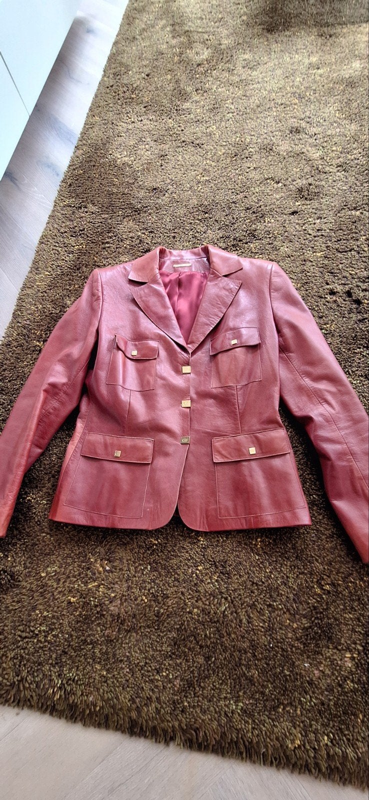 vintage leren jasje Guy Fulop, bordeauxrood, maat M, Kleding | Dames, Maat 38/40 (M), Ophalen of Verzenden, Jasje, Gedragen