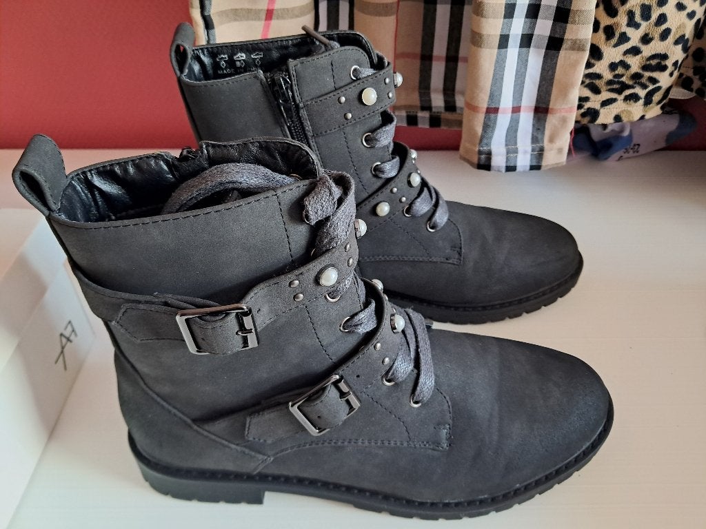 Donkergrijze bikerboots, Anna Field, Lage of Enkellaarzen, Ophalen of Verzenden, Zo goed als nieuw
