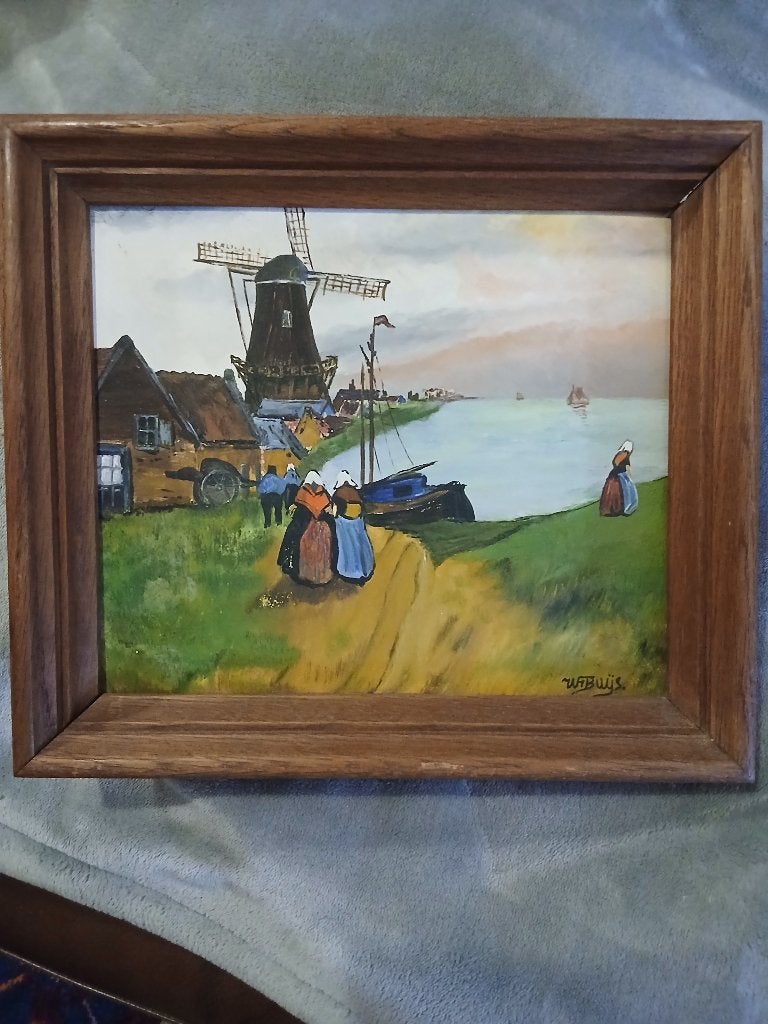 Fraai  vissers schilderijtje ( W Buijs ), Ophalen of Verzenden, Klassiek, Olieverf, Maritiem / water