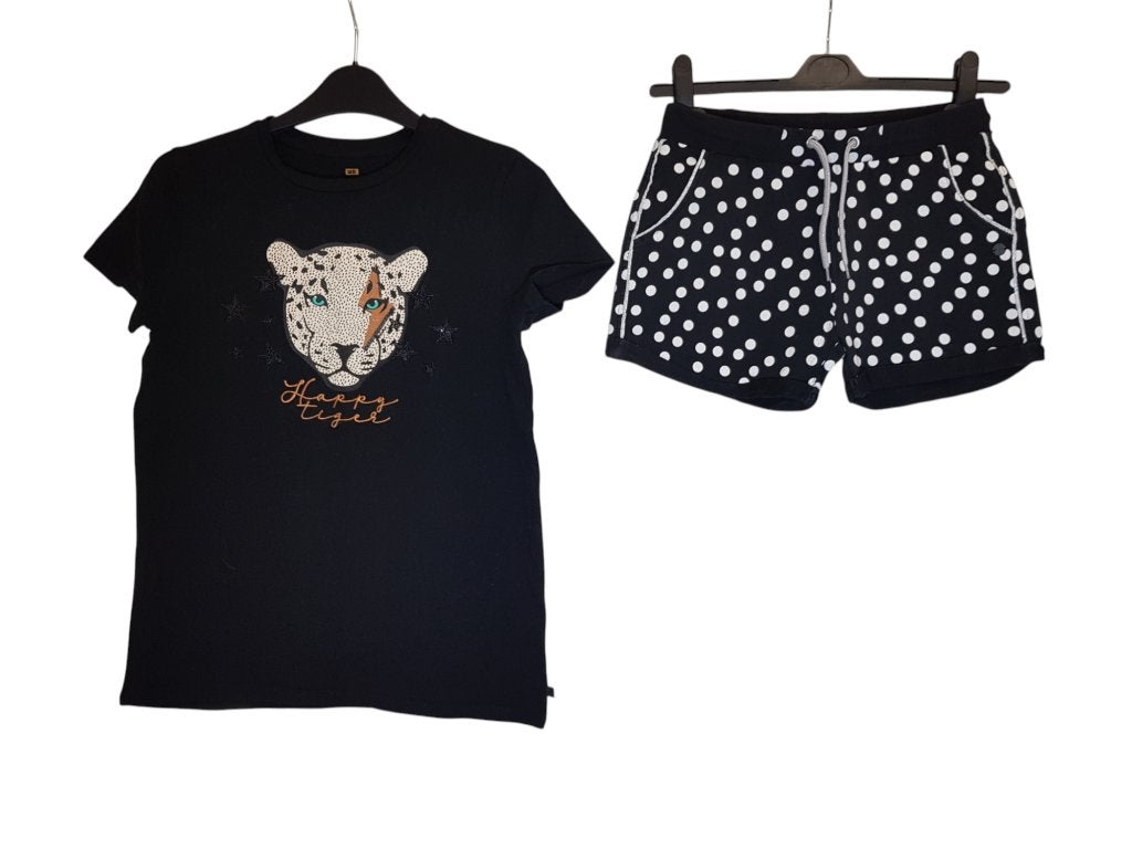 Gaaf zwart WE FASHION happy tiger shirt maat 158-164., Kinderen en Baby's, Kinderkleding | Maat 158, Zo goed als nieuw, Shirt of Longsleeve
