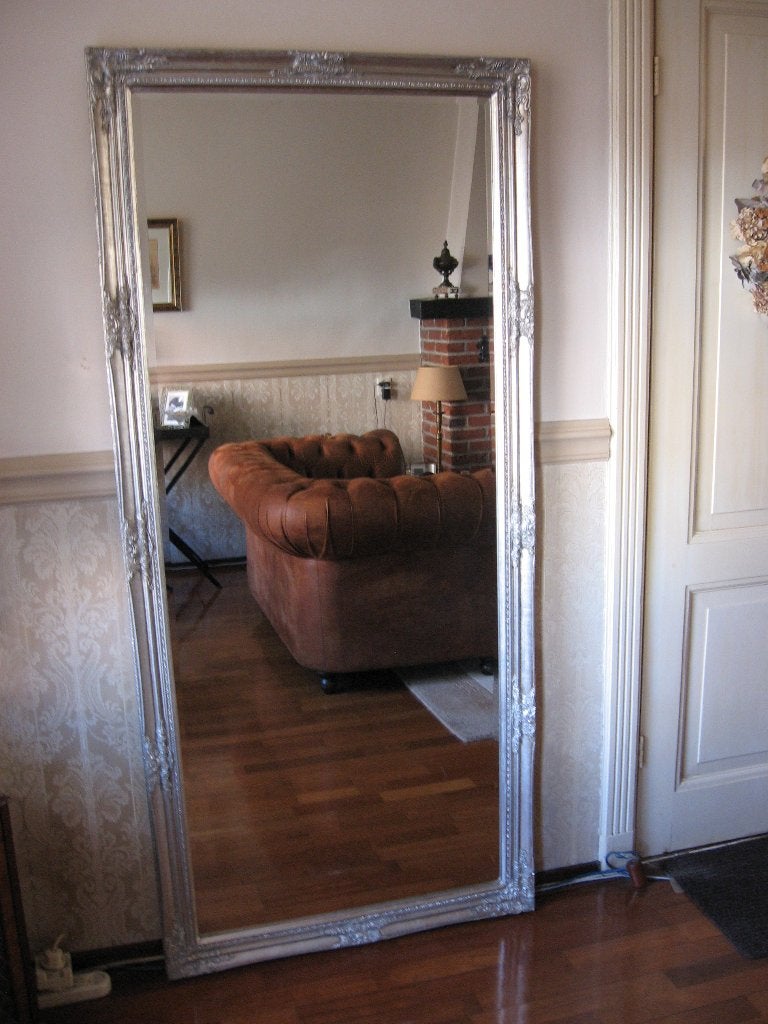 Chique!! Old-Zilver "Facet" Lange 183x83cm "Barok" Spiegel, Huis en Inrichting, Woonaccessoires | Spiegels, Ophalen, Zo goed als nieuw