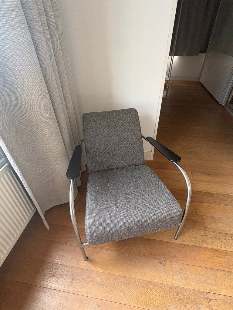 Columbus Harvink fauteuil - Grijs met chromen frame, Ophalen, Gebruikt, 75 tot 100 cm, Metaal