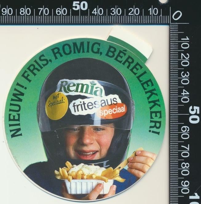 Sticker: Remia - Frietsaus - Nieuw fris romig berelekker (1), Ophalen of Verzenden, Zo goed als nieuw, Bedrijf of Vereniging