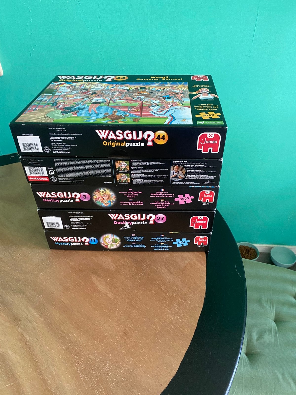 Te koop 5 Wasgij puzzles van 1000 stukjes, Ophalen, 500 t/m 1500 stukjes, Gebruikt, Legpuzzel