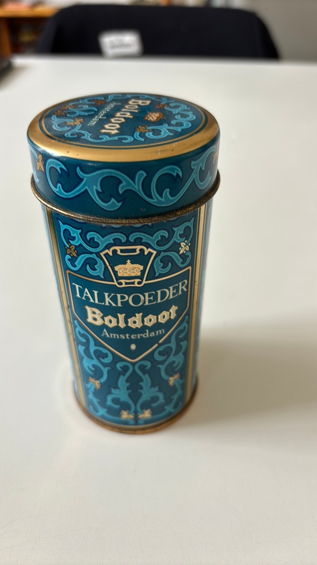 Vintage boldoot blikje talkpoeder,kinderpoeder, Ophalen of Verzenden, Zo goed als nieuw, Parfumfles