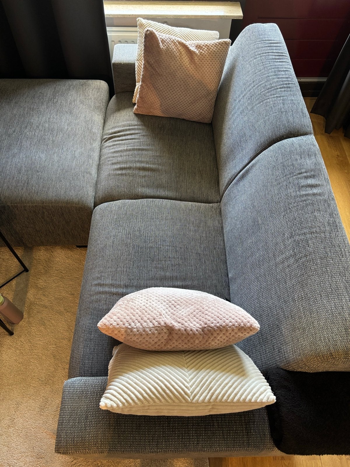 Grijze bank en hocker; aberdeen leen bakker, Huis en Inrichting, Ophalen, 250 tot 300 cm, Gebruikt, 125 tot 150 cm