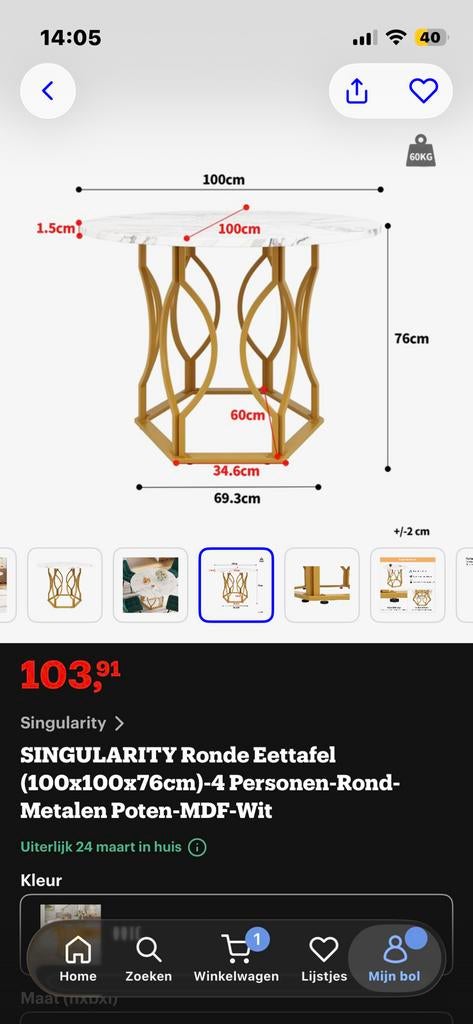 Ronde eettafel, Huis en Inrichting, Tafels | Eettafels, Ophalen, Zo goed als nieuw, Rond, 100 tot 150 cm