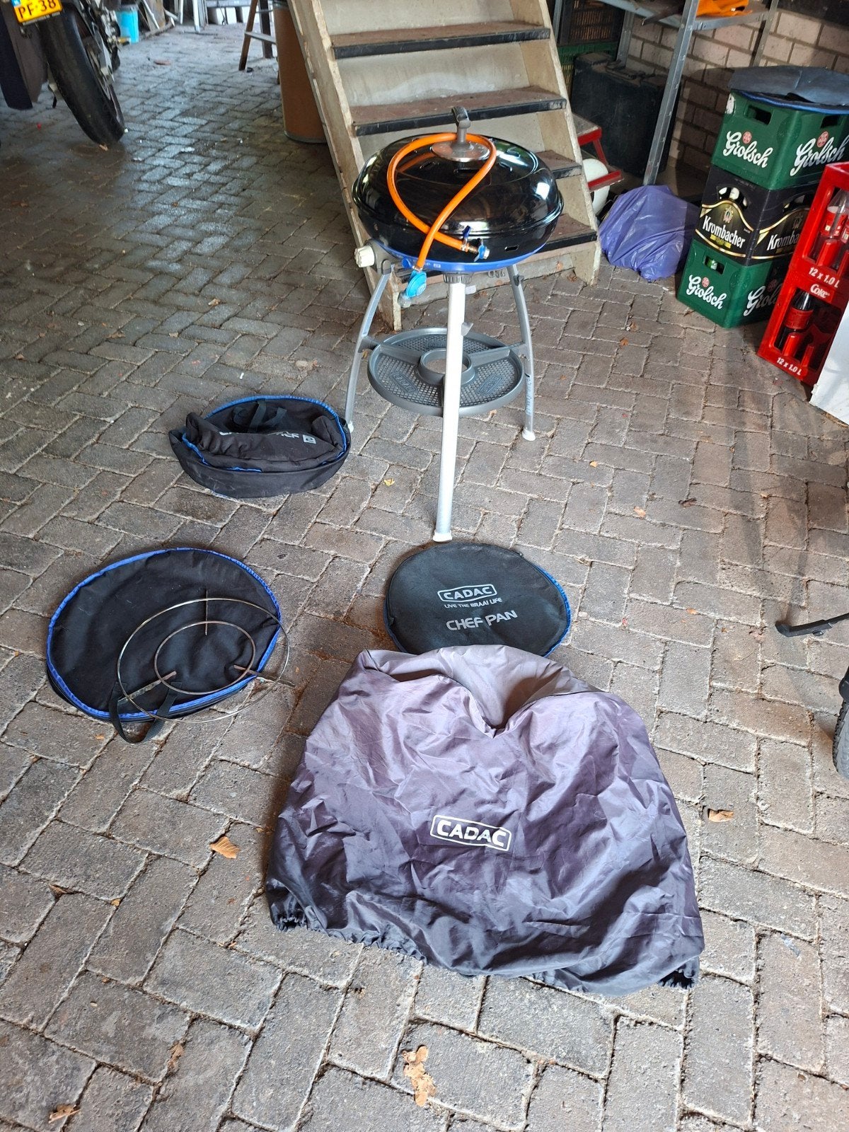 skottelbraai cadac met deksel, plaat, hoes en gasslang, Ophalen of Verzenden, Gebruikt, Cadac