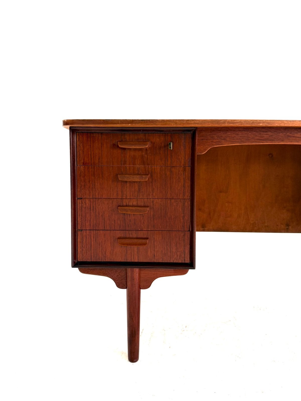 Vintage teakhouten ‘Bullet’ bureau, HP Hansen ‘60, Gebruikt, Hout, Demontabel, Ophalen of Verzenden
