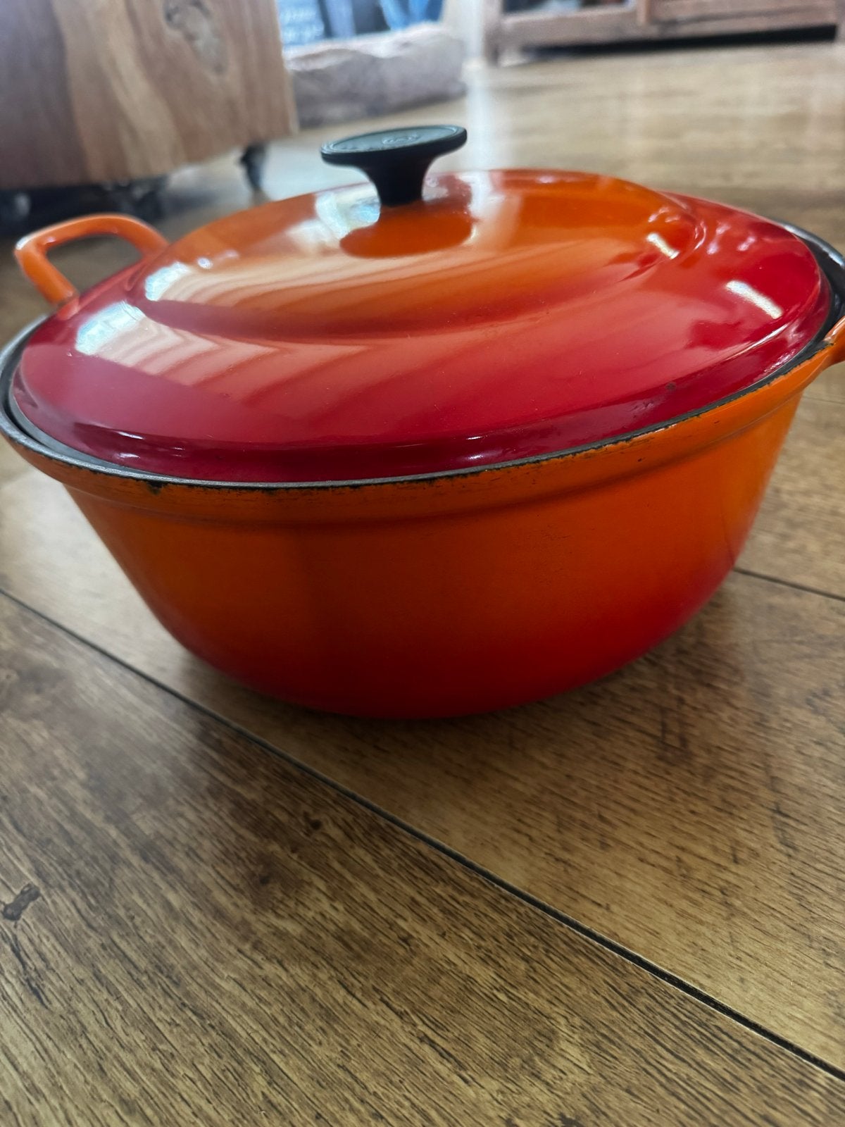 Le Creuset Braadpan 32 cm - Gietijzer Oranje, Gebruikt, Met deksel, Le Creuset, Ophalen of Verzenden