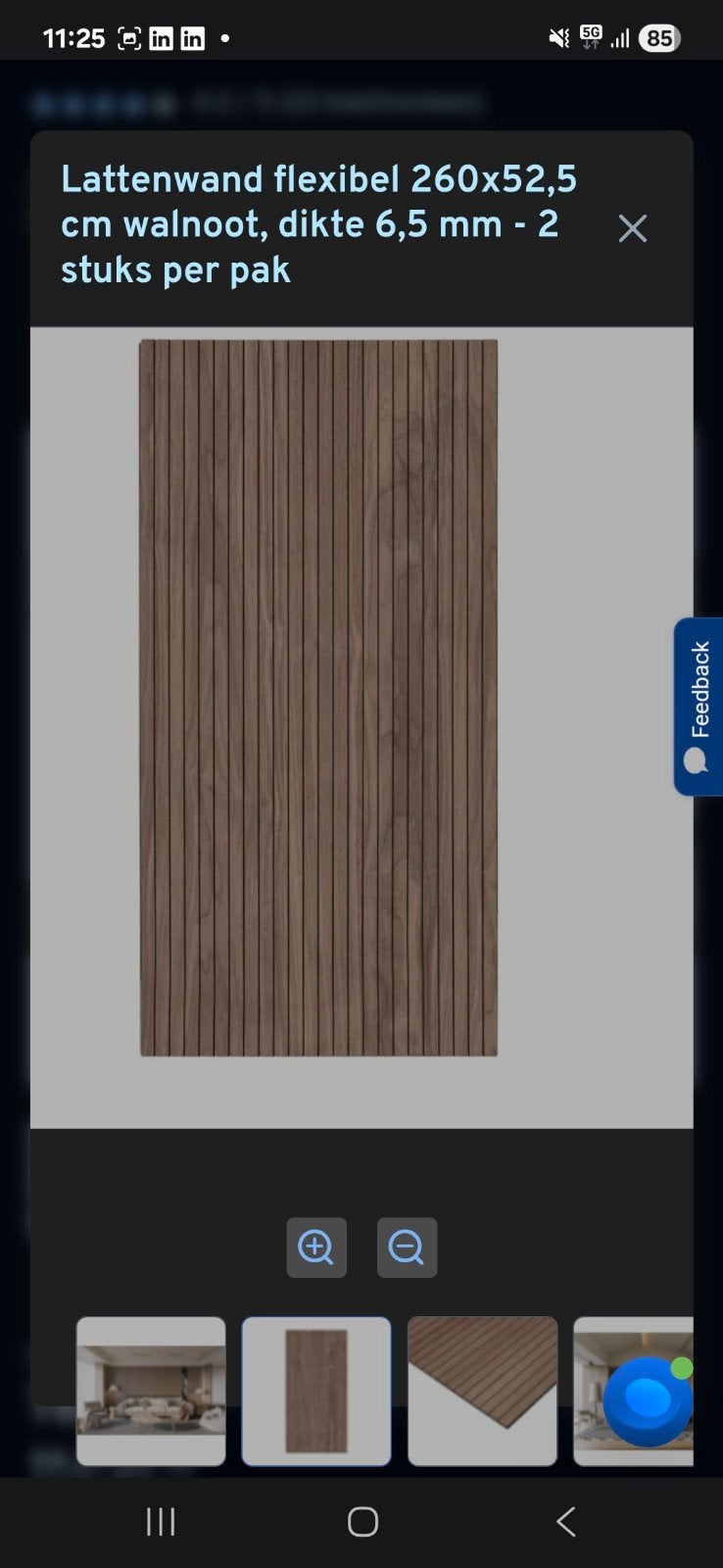 Flexibele lattenwand walnoot 260x52,5 cm (1 stuk), Ophalen, Hout, Nieuw, Bruin