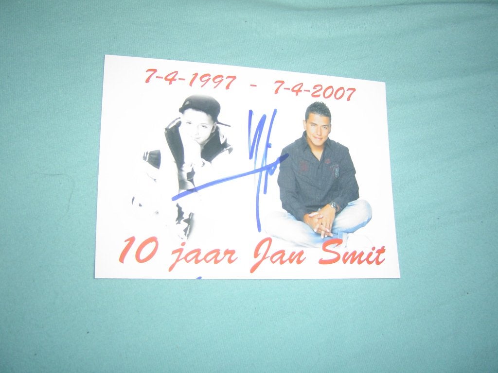 kaart van 10 jaar jan smit met handtekening, Ophalen of Verzenden, Foto of Kaart