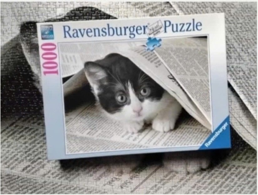 Ravensburger puzzel 'nieuwsgierig katje', Ophalen, 500 t/m 1500 stukjes, Zo goed als nieuw, Legpuzzel