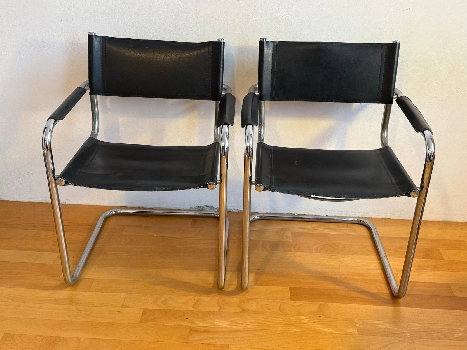 Set vintage Mart Stam Bauhaus stoelen - Zwart leer, Ophalen