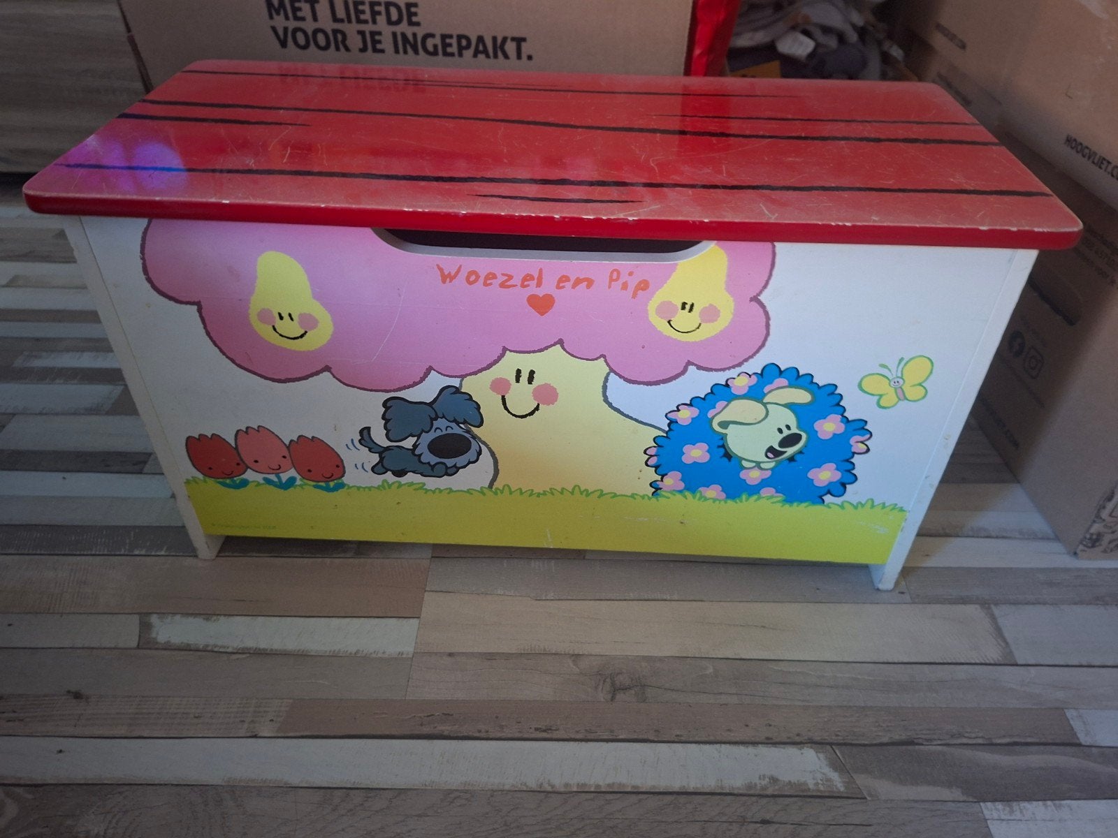 Woezel en Pip speelgoedkist met krassen op de deksel, Ophalen, Gebruikt, Jongen of Meisje