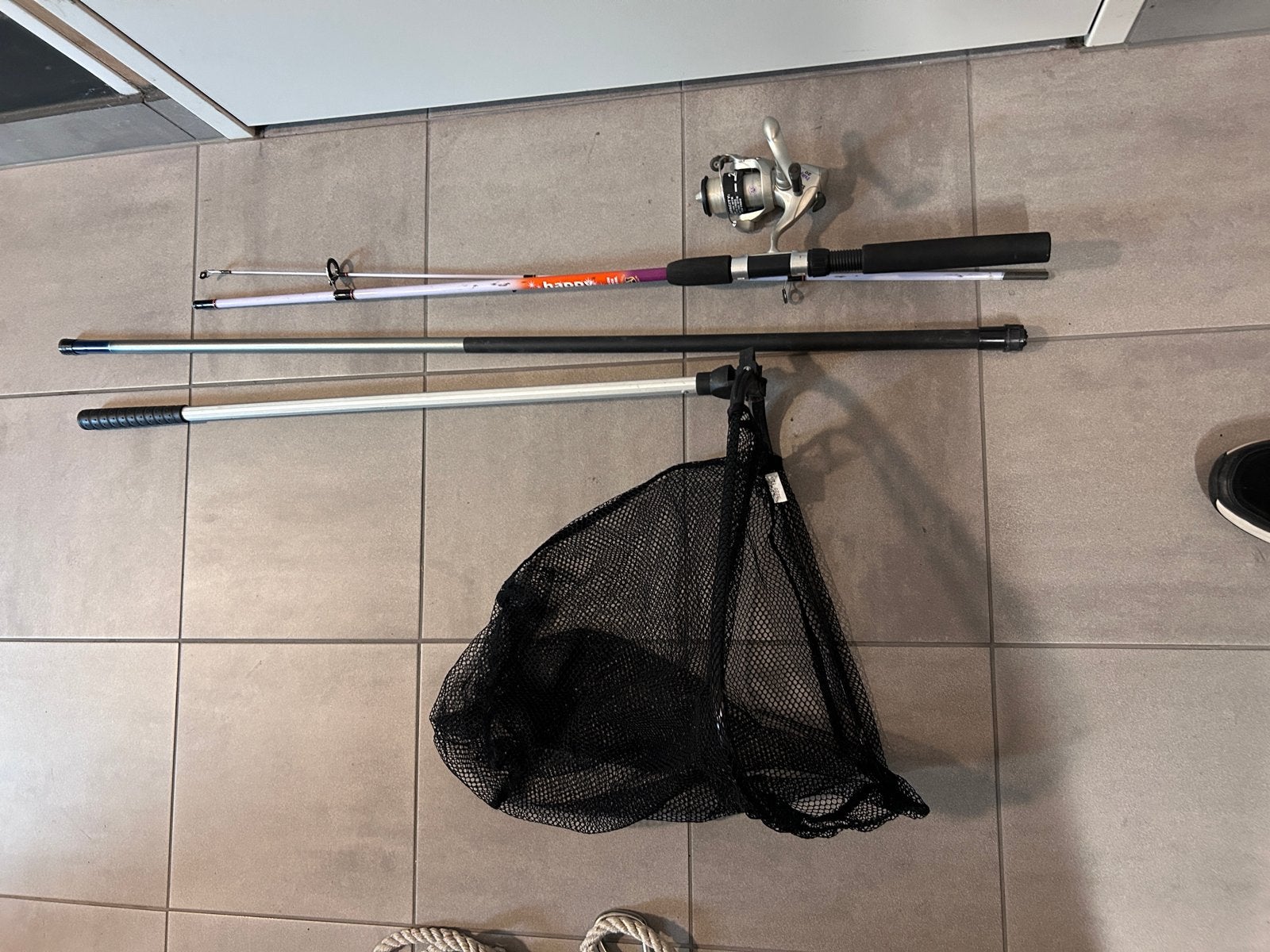 Hengelset met molen en schepnet, Watersport en Boten, Ophalen, Gebruikt, Complete hengel