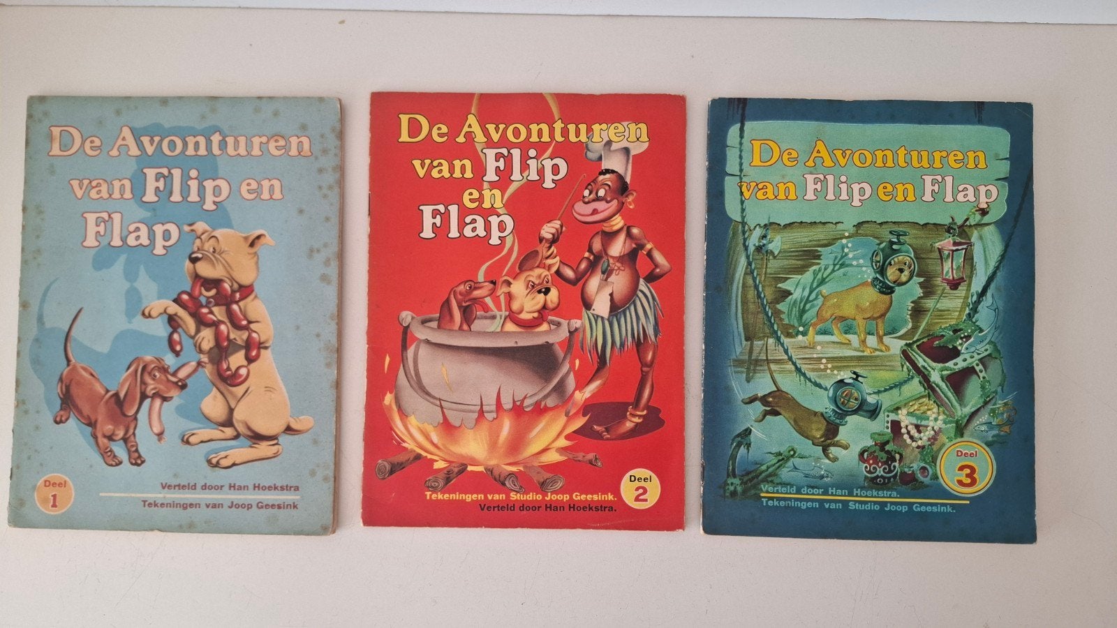 De Avonturen van Flip en Flap - Deel 1, 2 en 3, Fictie algemeen, Ophalen of Verzenden, Gelezen, Han Hoekstra (tekst), Joop Geesink (tekeningen)