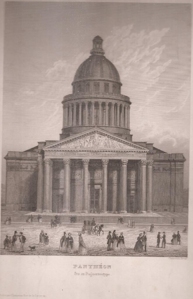 Vue de Paris Panthéon Pris au Daguerreotype. Chamouin, 1800 - 1899, Stadsgezicht, Ophalen of Verzenden, 16 cm