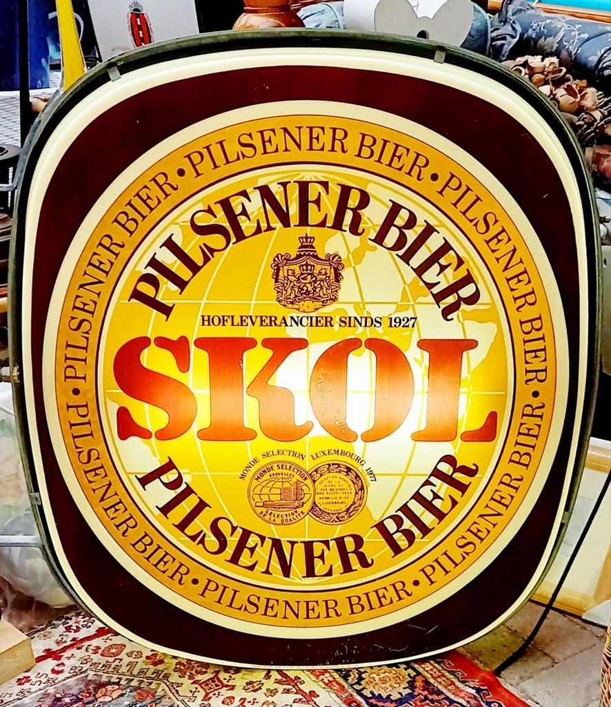 Dubbelzijdige lichtbak/lichtreclame SKOL pilsener bier, Verzamelen, Ophalen, Zo goed als nieuw, Overige typen, Overige merken