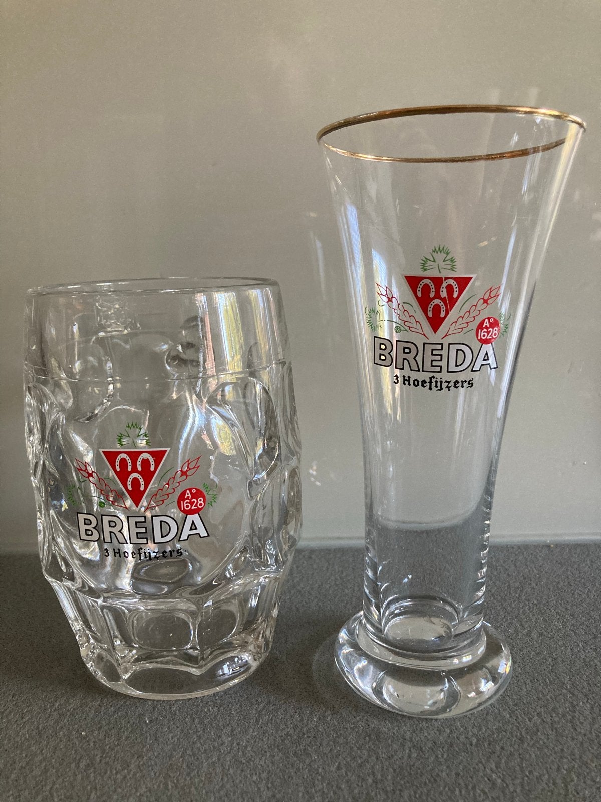 Originele Breda Driehoefijzers bierglazen, Ophalen of Verzenden, Gebruikt