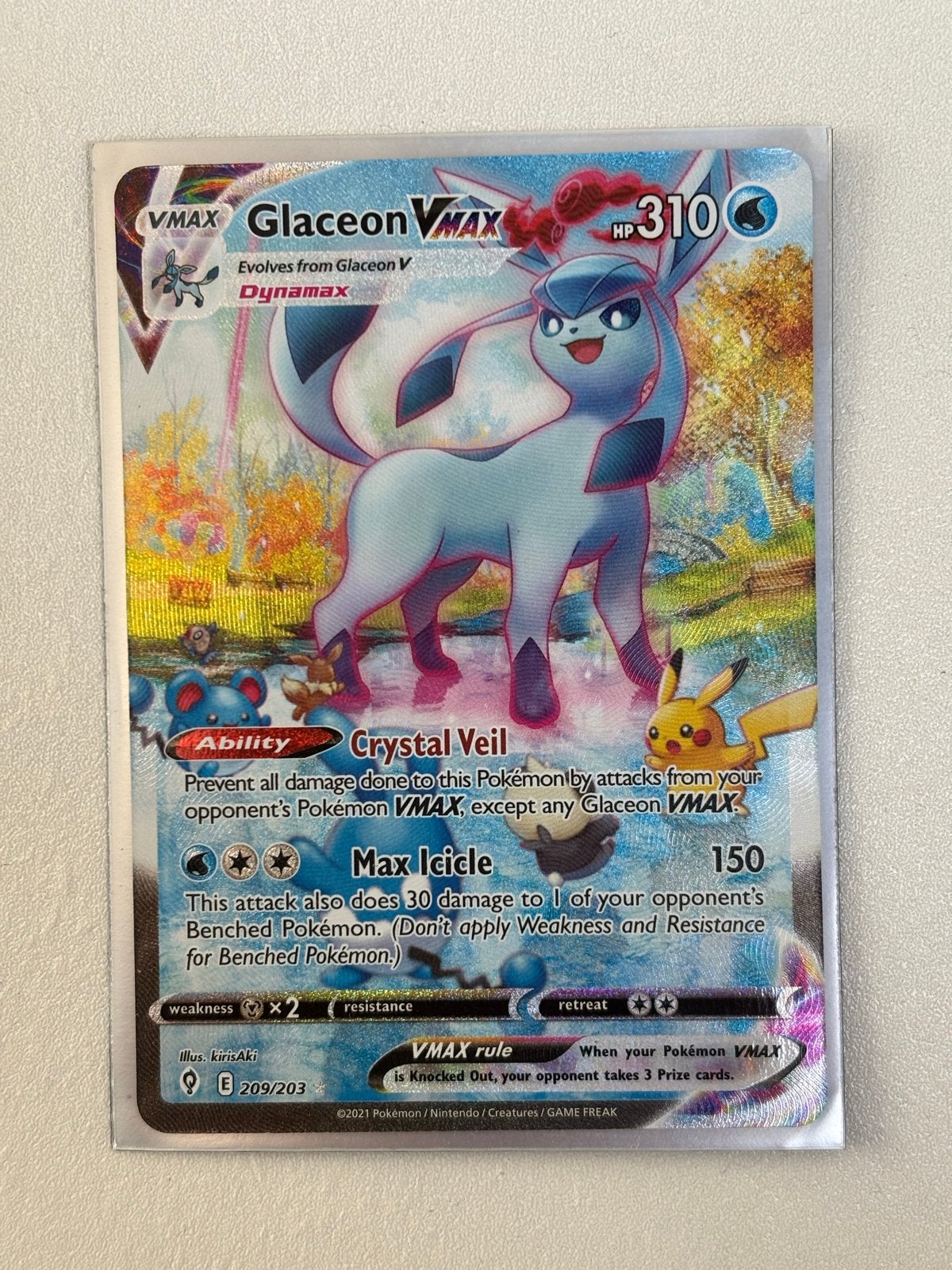 Pokémon Glaceon VMAX 209/203 Full Art Secret Rare, Ophalen, Zo goed als nieuw, Losse kaart, Foil