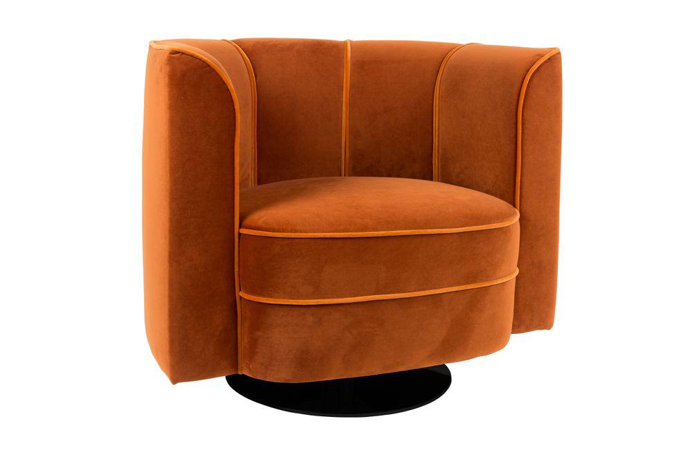 Dutchbone Flower fauteuil – oranje velvet – draaibaar, Huis en Inrichting, Stoelen, Zo goed als nieuw, Eén, Stof, Overige kleuren
