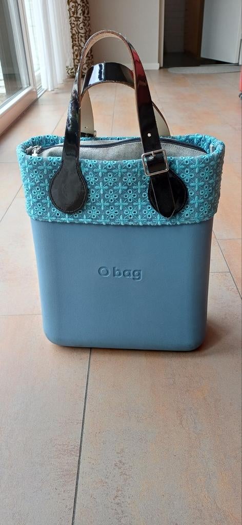 O bag tas, blauw met kraag en lak handvatten, Ophalen of Verzenden, Gebruikt, Blauw, Handtas
