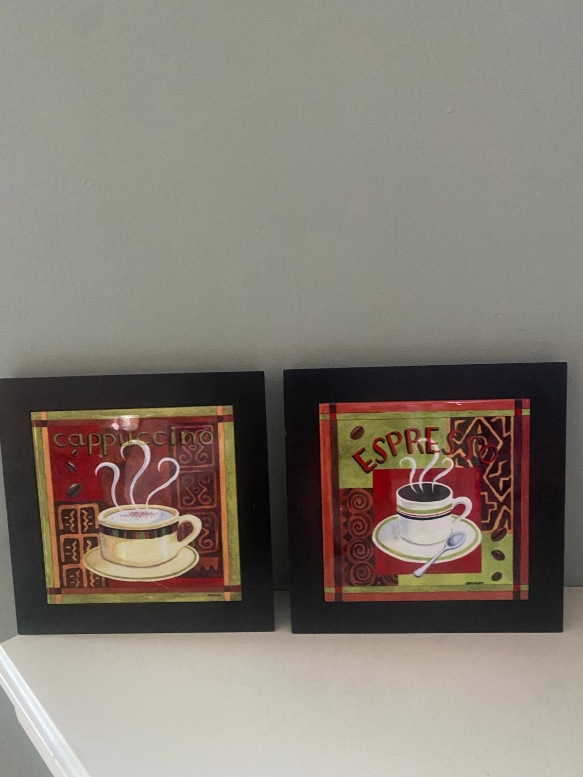 Set van 2 koffie/espresso tegels met lijst, Huis en Inrichting, Minder dan 50 cm, Gebruikt, Overige typen, Ophalen of Verzenden