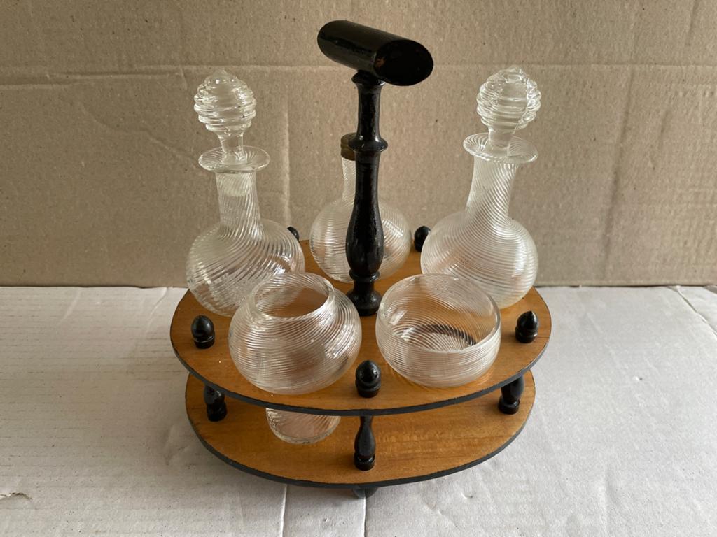 Vintage Olie & Azijnstel met Houten Houder, Ophalen