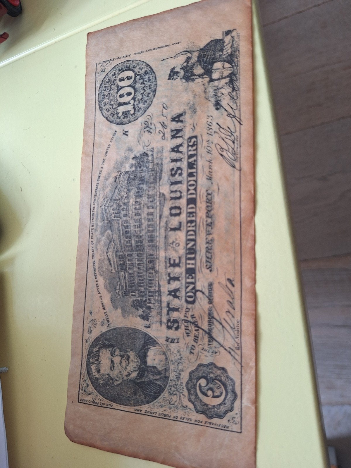 Historisch 100 Dollar biljet Louisiana, 1863, Postzegels en Munten, Ophalen of Verzenden, Noord-Amerika, Los biljet