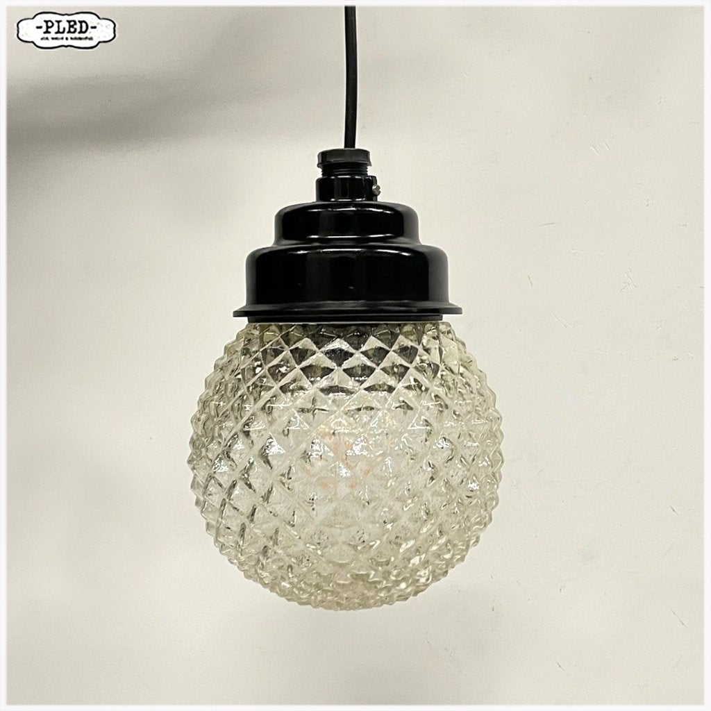 Bakelieten hanglamp met rond schutglas + snoer, Vintage, Zo goed als nieuw, Nb, Nb