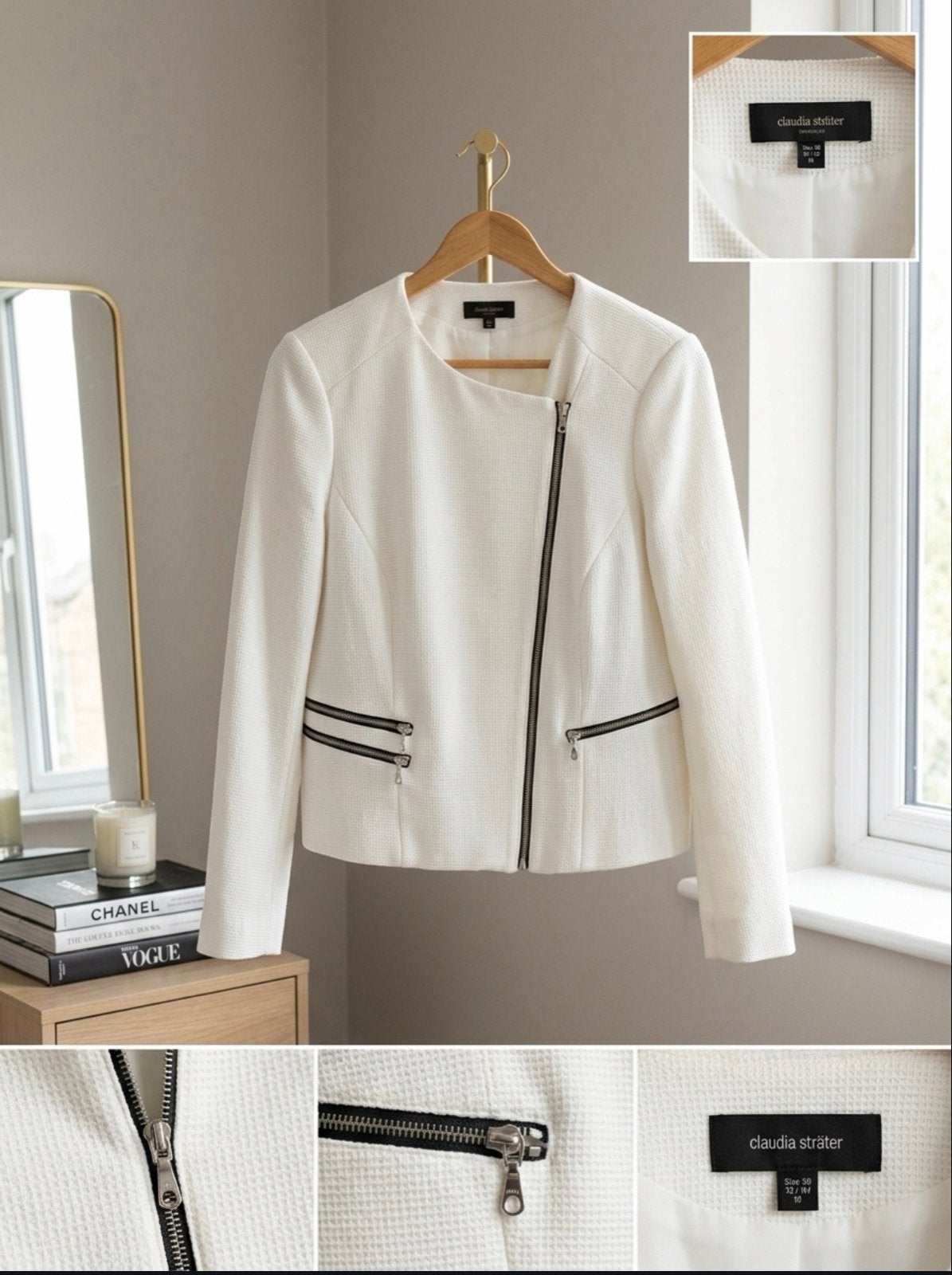 Claudia Sträter Jasje - Crème/Wit met Ritsdetails, Ophalen of Verzenden, Zo goed als nieuw, Maat 46/48 (XL) of groter, Wit