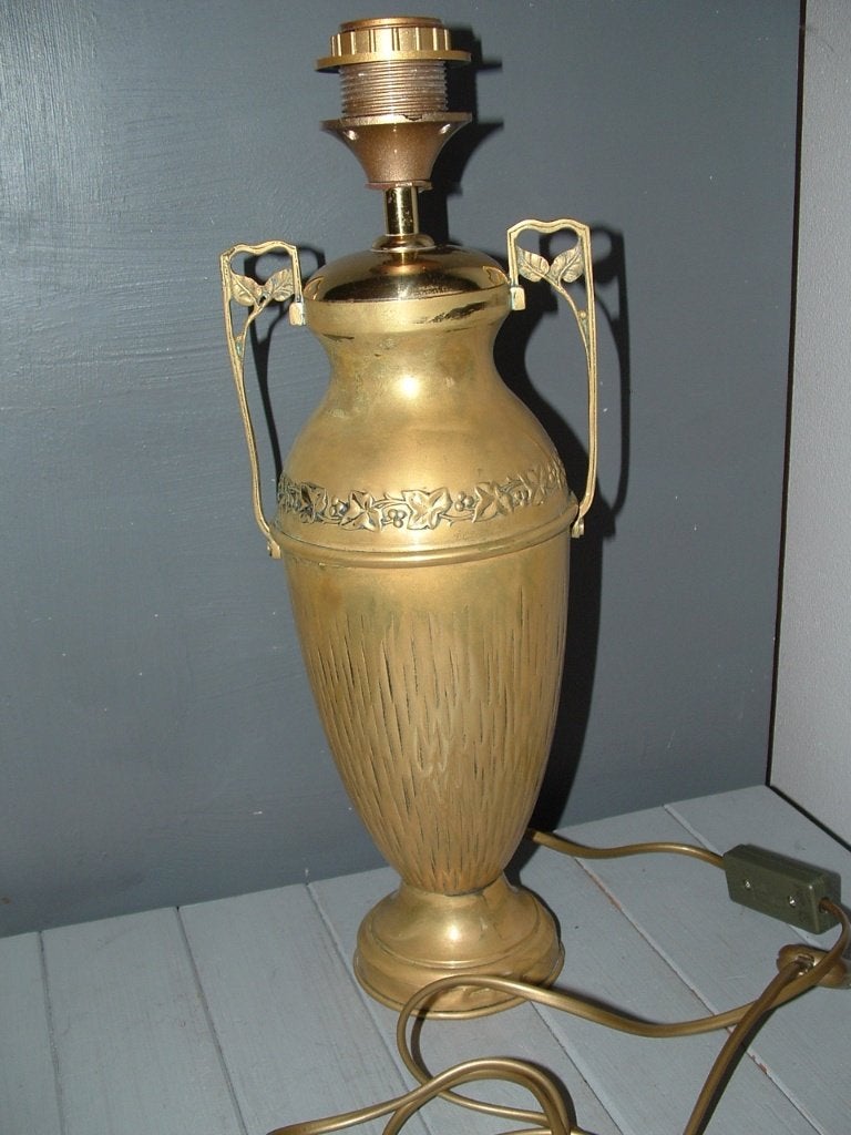 Zware Koperen lampenvoet koper lamp met kap popcorn kleurig, Antiek en Kunst, Ophalen of Verzenden
