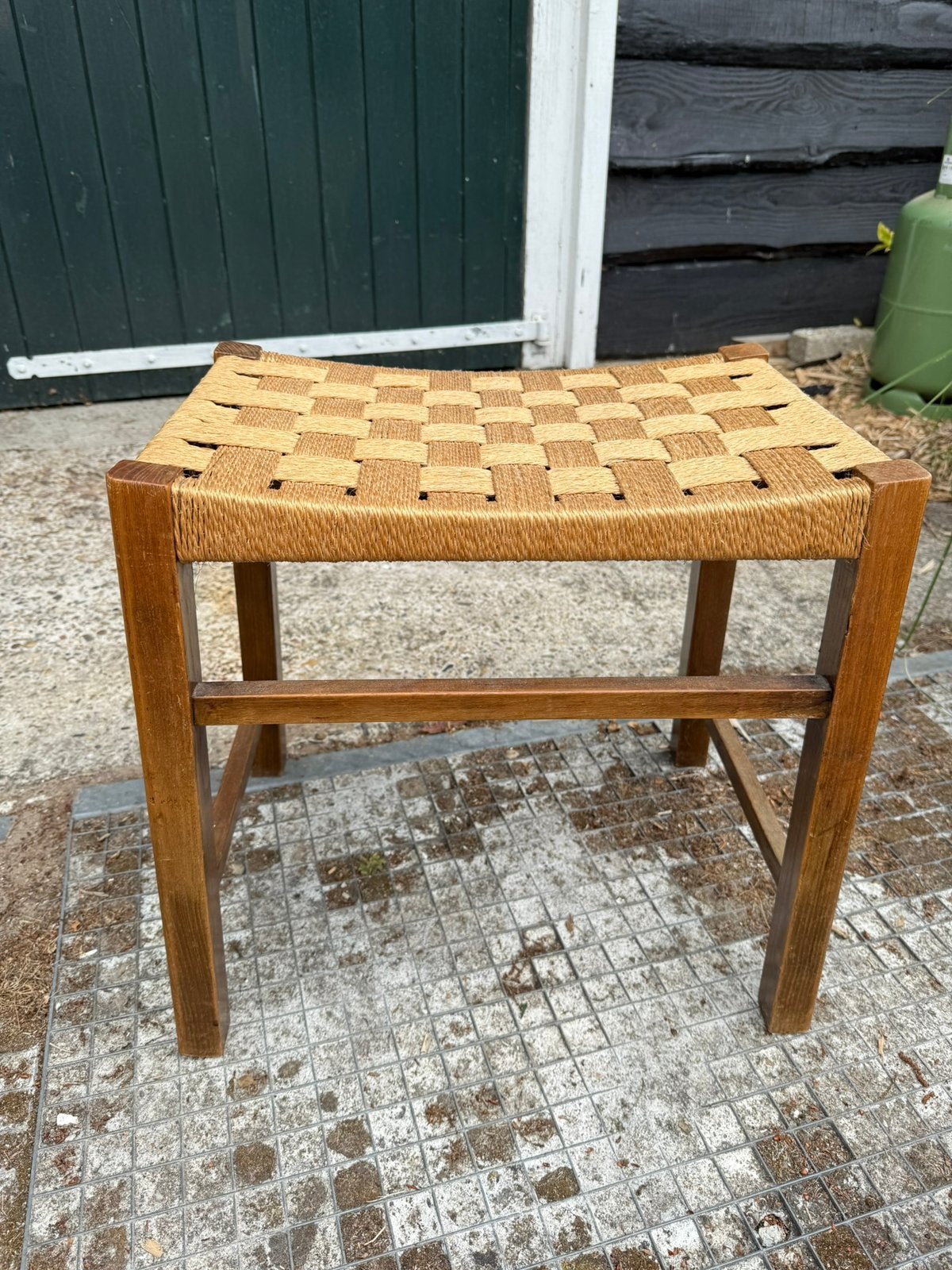 Vintage Design Mid Century Papercord krukje, Ophalen, Zo goed als nieuw, Hout