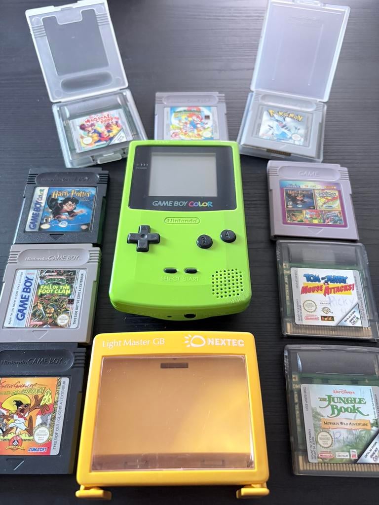 Nintendo Game Boy Color Groen + 9 spellen, Ophalen of Verzenden, Zo goed als nieuw, Game Boy Color