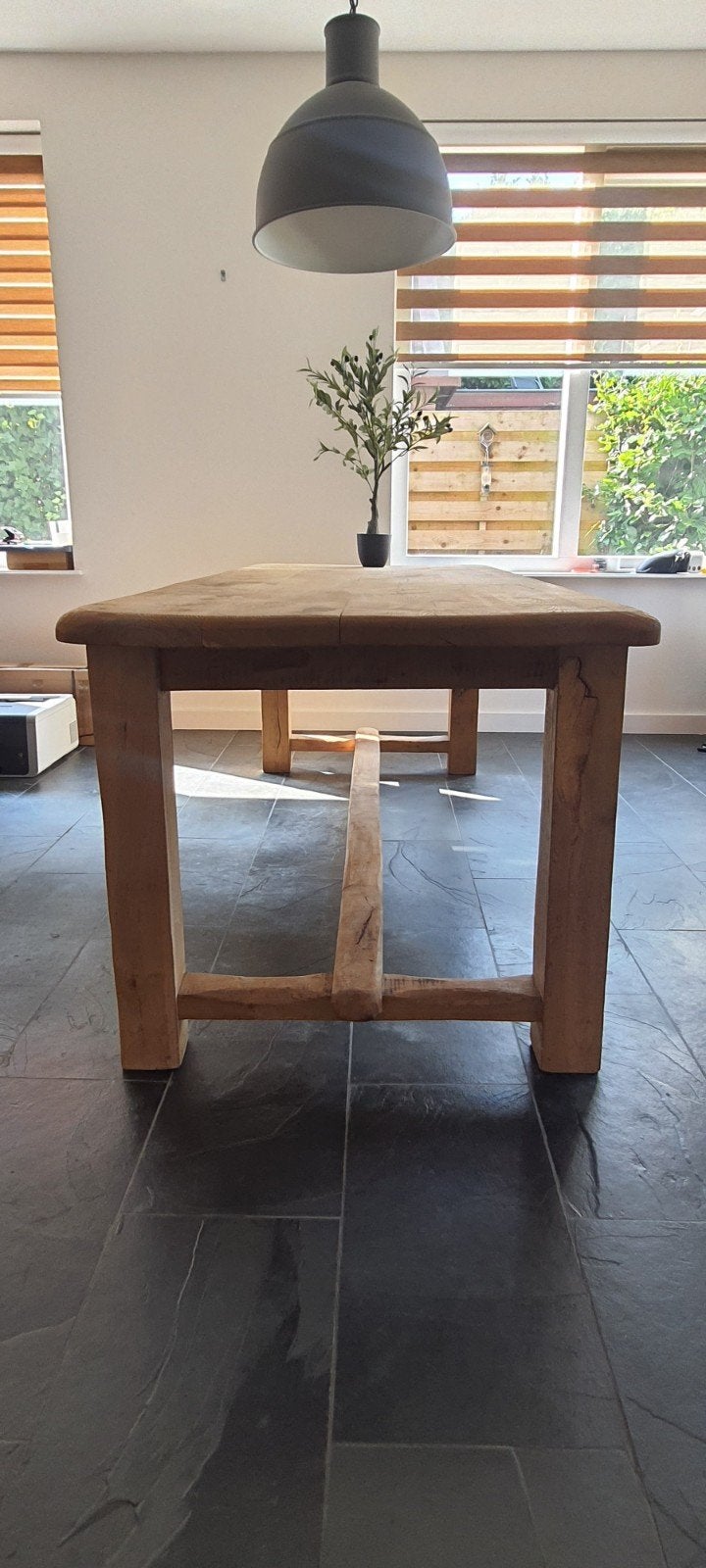 Robuuste kloostertafel eikenhout, Ophalen, Gebruikt, Eikenhout, 200 cm of meer