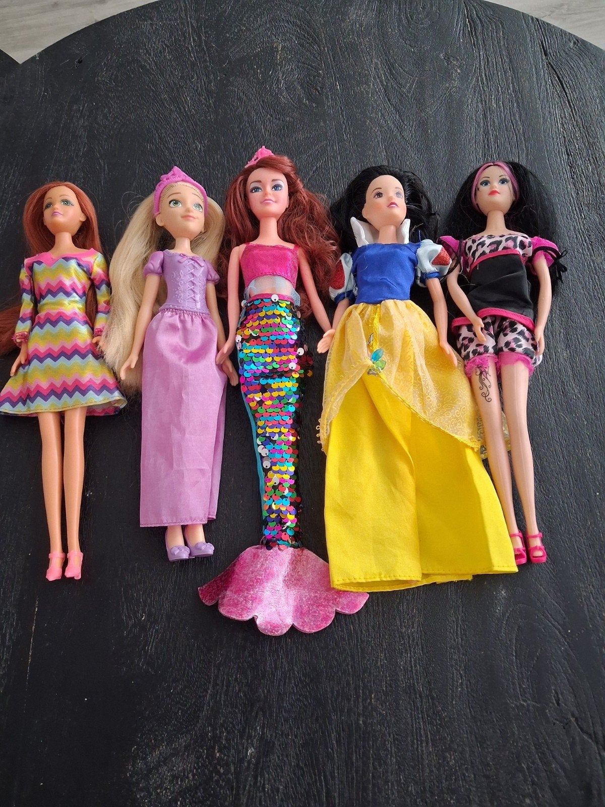 3 Disney prinsessen poppen: Ariël, Rapunzel, Sneeuwwitje, Ophalen of Verzenden, Gebruikt, Barbie