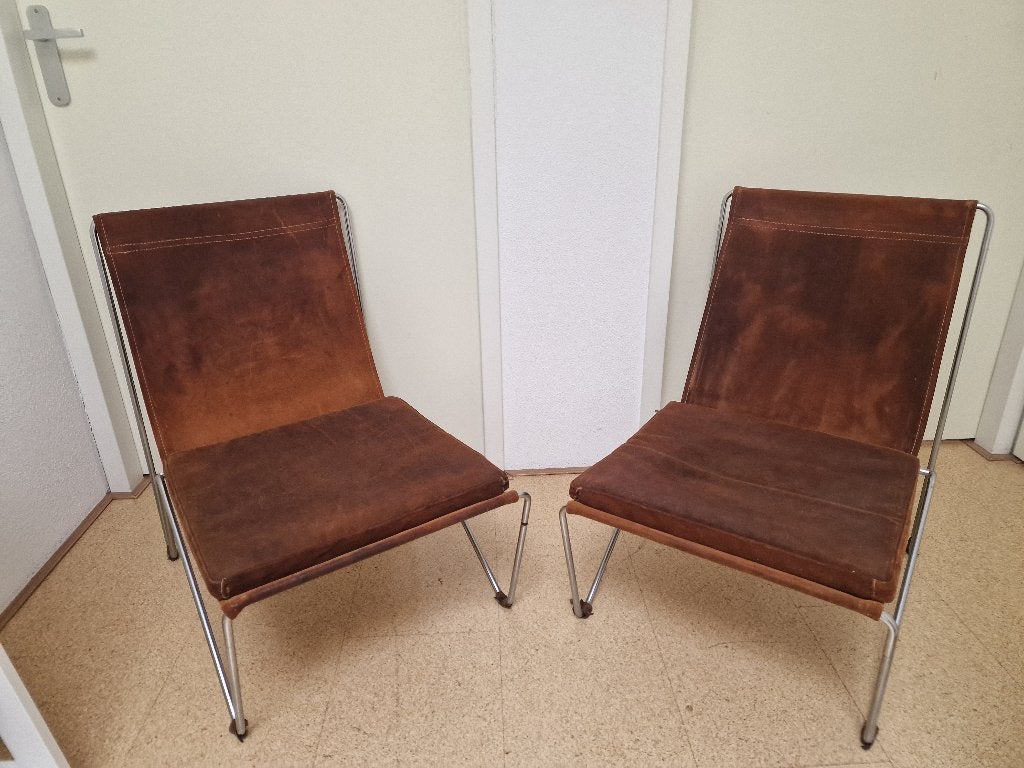 Verner Panton Bachelor Designerstoelen Fritz Hansen 2 stuks, Ophalen, Gebruikt, Bruin, Leer