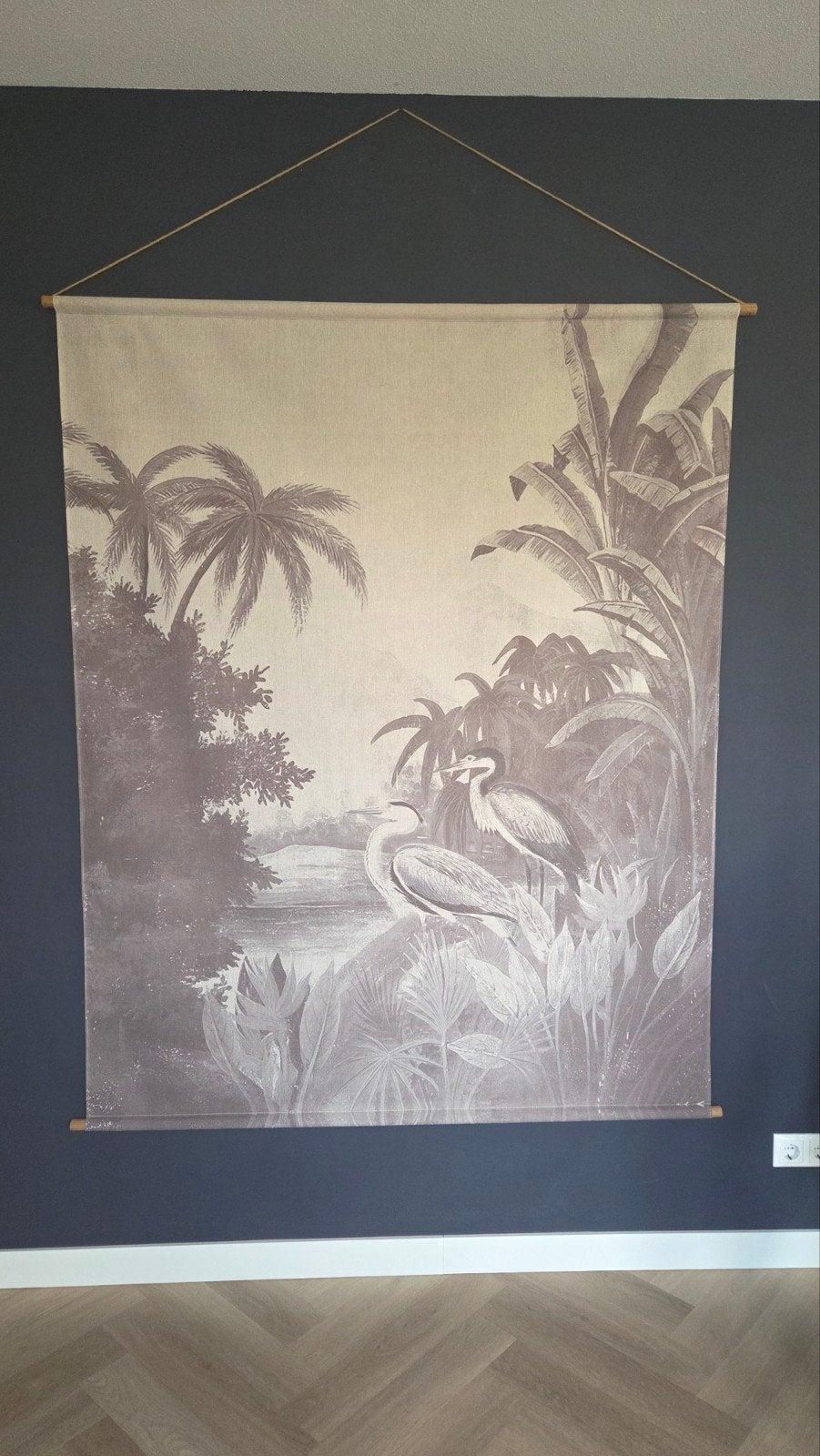 groot wandkleed tropisch zwart/wit/grijs, Ophalen, 186 cm, 154 cm, Wandhanger