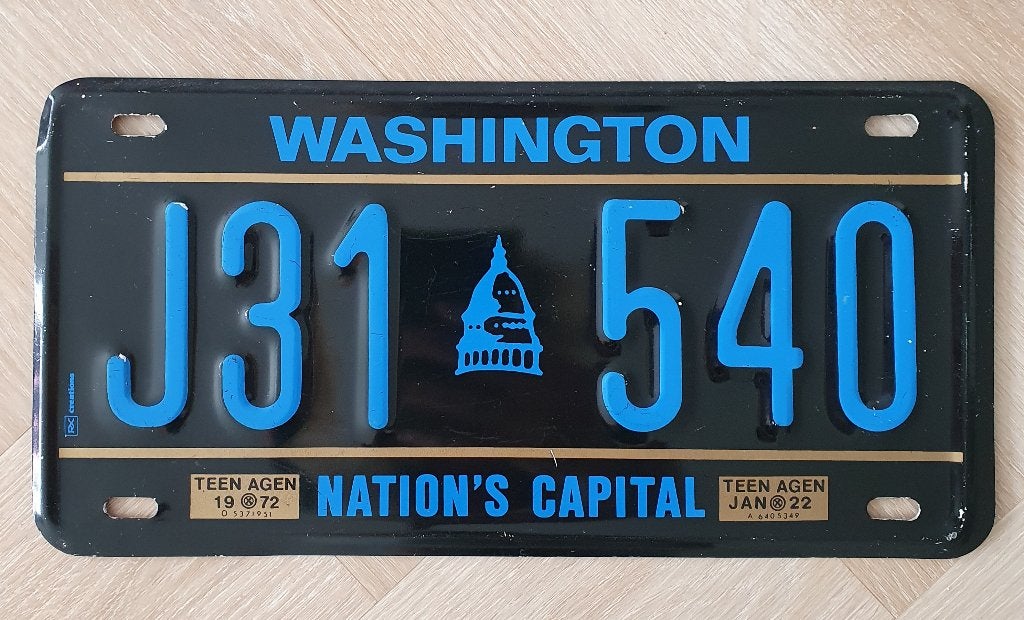 Vintage Amerikaanse Kentekenplaat Washington DC / Decoratie, Auto diversen, Verzenden, Gebruikt