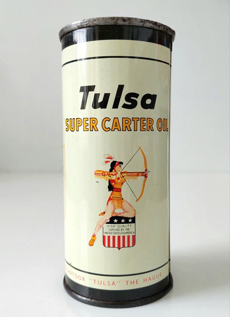 Oud VOL Tulsa Olieblik Reclame Olie Blik Den Haag, Verzamelen, Blikken, Verzenden, Gebruikt, Overige