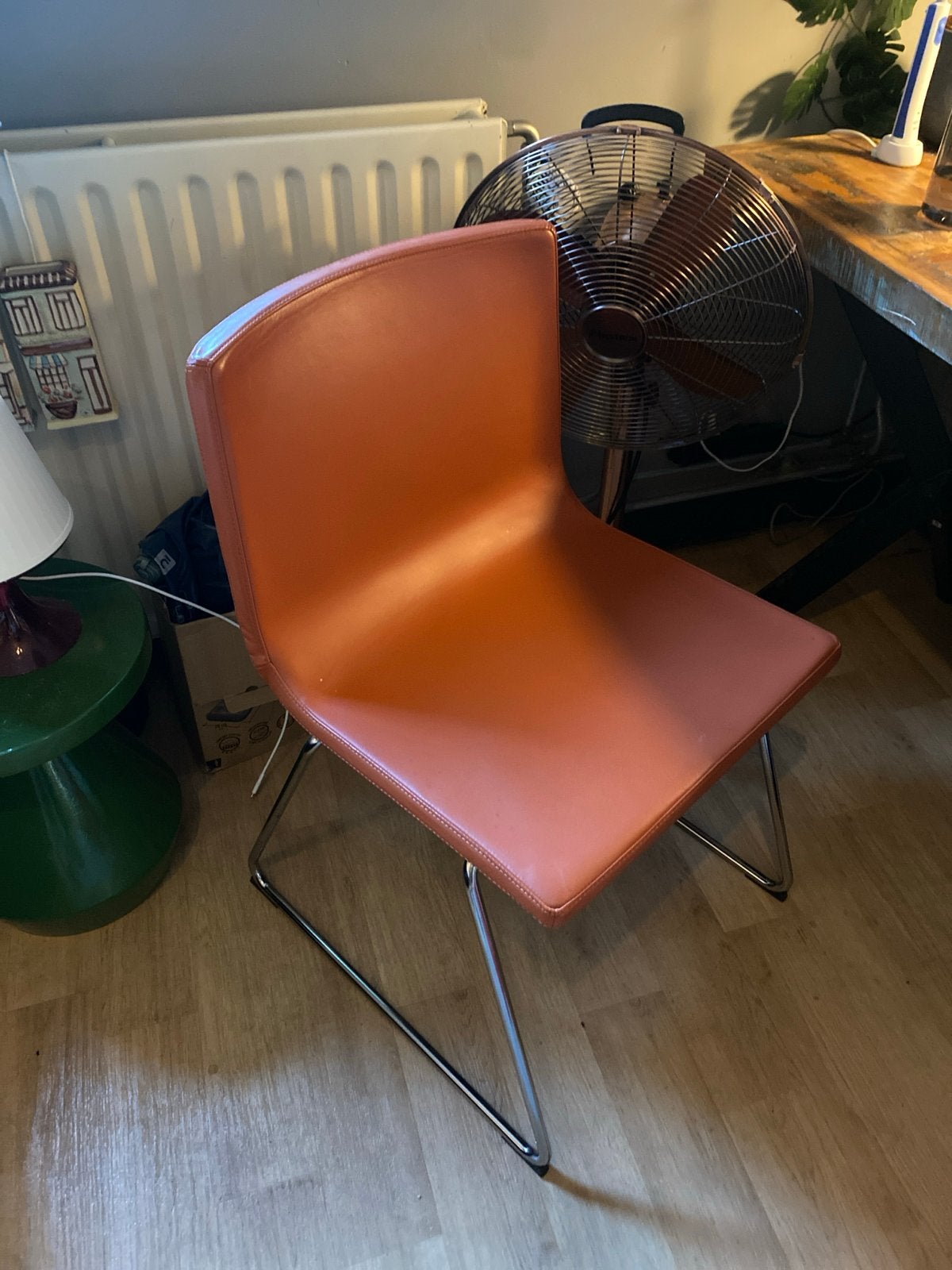 Ikea Bernhard Stoel - Oranje/Bruin Leer met Chroom Onderstel, Ophalen, Gebruikt, Overige kleuren, Leer