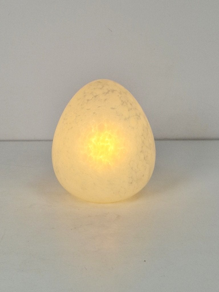 Vintage W.L.P. Germany Egg tafellamp gemarmerd glas ´80, Gebruikt, Overige merken, 19 cm, Wit